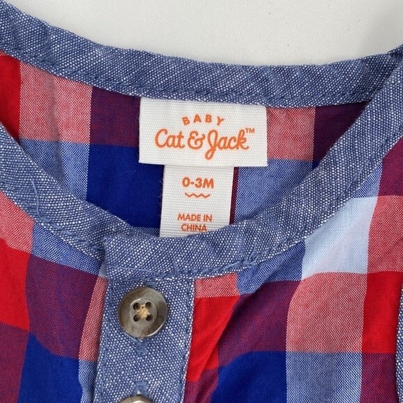 Baby Cat & Jack 0-3 months lot of 2 Blue Plaid Crab Shorts Romper Jumpsuit New - Picture 4 of 8